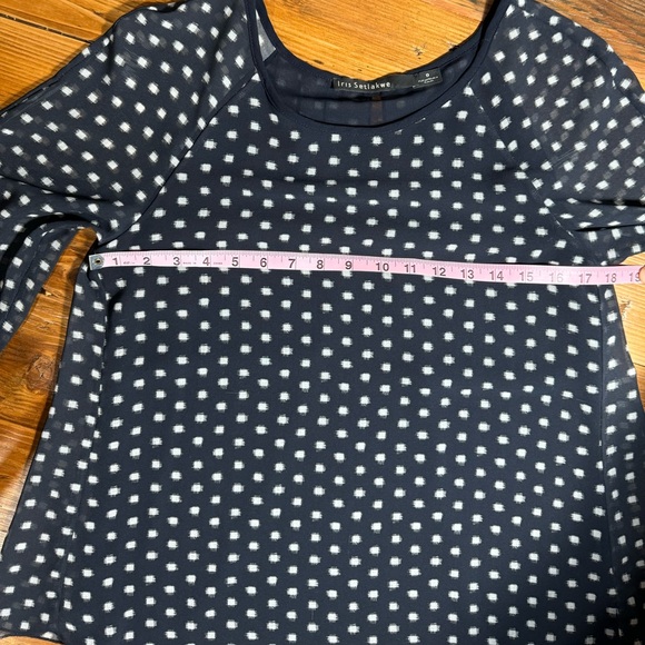 Iris Setlakwe Womens Elbow Sleeve Round neck Layered Chiffon navy blouse size 0 - Picture 5 of 13